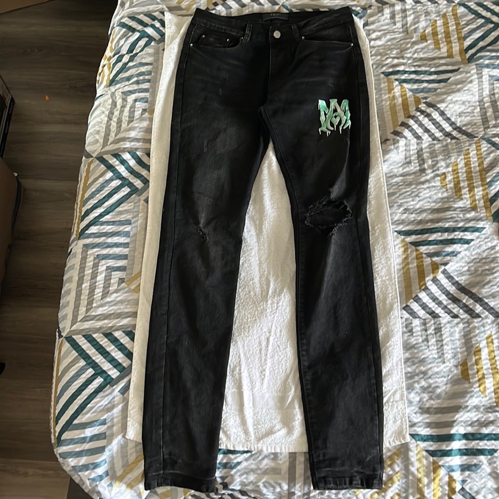 Amiri Sz 30 Jeans Aged Black Denim Logo Used